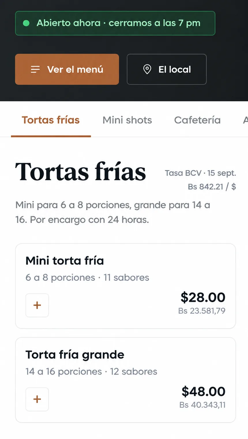 Ejemplo de menú digital en el teléfono