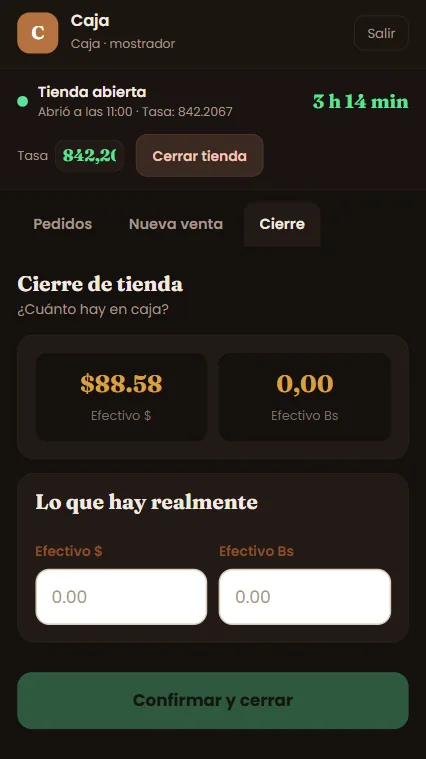 Ejemplo de pedido que llega a la caja